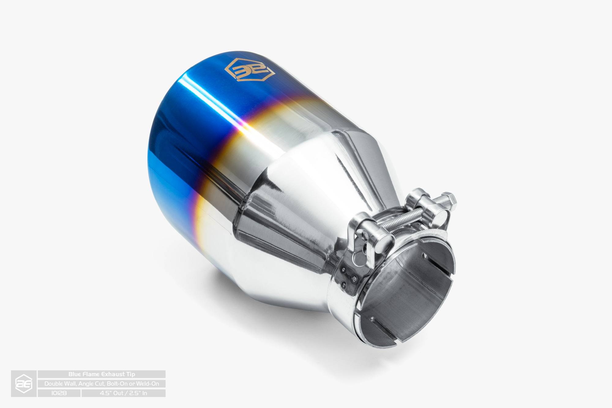 2.5" Inlet 4.5" Outlet Stainless Steel Exhaust Tip - Clamp-On, Double Wall, Angle Cut