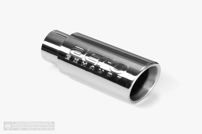 Aero Exhaust - Aero Exhaust - Universal Stainless Steel Tip - 2.5" Inlet 3.5" Outlet 9" Overall Length Angle Cut Outlet - Polished Finish - Image 1