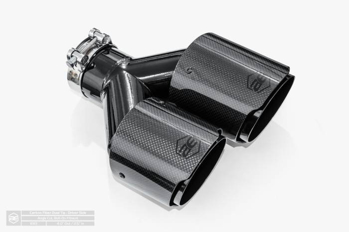 Aero Exhaust - Aero Exhaust - Carbon Fiber Dual Exhaust Tip - 4" Dual Outlet 10" Overall Length Angle Cut Outlet - Driver Side - Image 1
