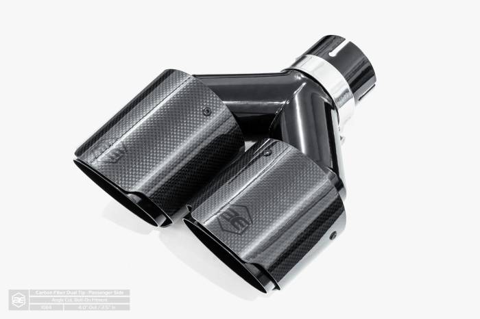 Aero Exhaust - Aero Exhaust - Carbon Fiber Dual Exhaust Tip - 4" Dual Outlet 10" Overall Length Angle Cut Outlet - Passenger Side - Image 1