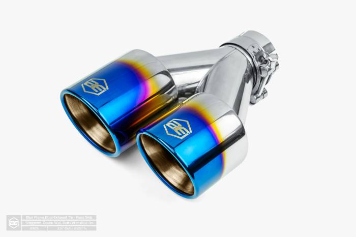 Aero Exhaust - Aero Exhaust - Blue Flame Dual Tip - 3.5" Outlet 9.5" Overall Length Double Wall Rolled Edge - Passenger Side - Image 1
