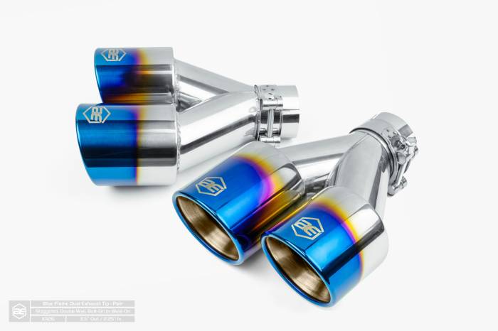 Aero Exhaust - Aero Exhaust - Blue Flame Dual Tips - 3.5" Outlet 9.5" Overall Length Double Wall Rolled Edge - Driver & Passenger Side Pair - Image 1