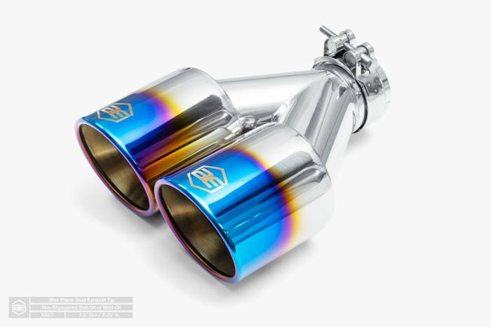 Aero Exhaust - Aero Exhaust - Blue Flame Dual Tip - 3.5" Outlet 9.5" Overall Length Double Wall Rolled Edge - Non-Staggered - Image 1