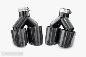 Aero Exhaust - Aero Exhaust - Carbon Fiber Dual Exhaust Tips - 4" Dual Outlet 10" Overall Length Angle Cut Outlet - Driver & Passenger Side Pair - Image 2
