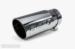 Aero Exhaust - Aero Exhaust - Universal Stainless Steel Tip - 4" Inlet 5" Outlet 11.5" Overall Length Angle Cut Outlet - Black Chrome Finish - Image 1